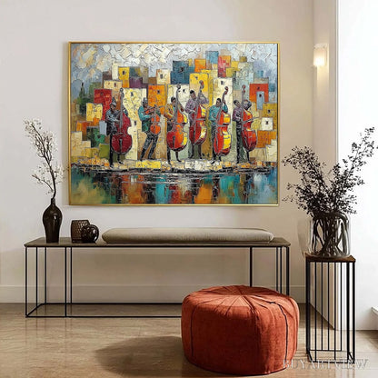BUYARTVIEW Urban Serenade – Colorful Textured Impasto Painting of Musicians - image 4