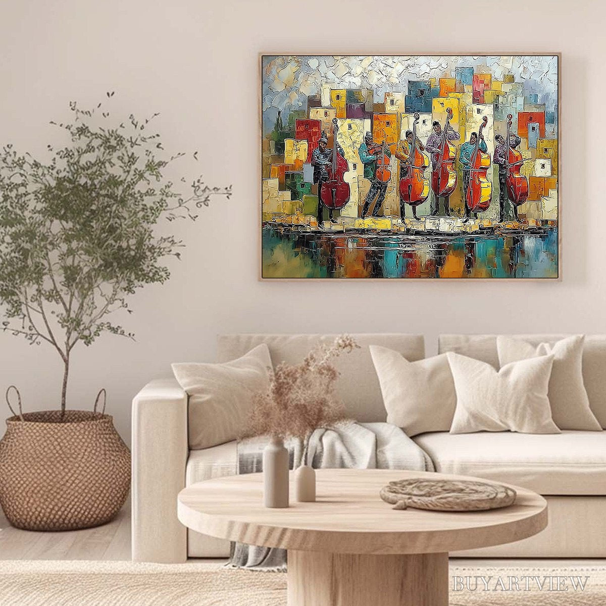 BUYARTVIEW Urban Serenade – Colorful Textured Impasto Painting of Musicians - image 6