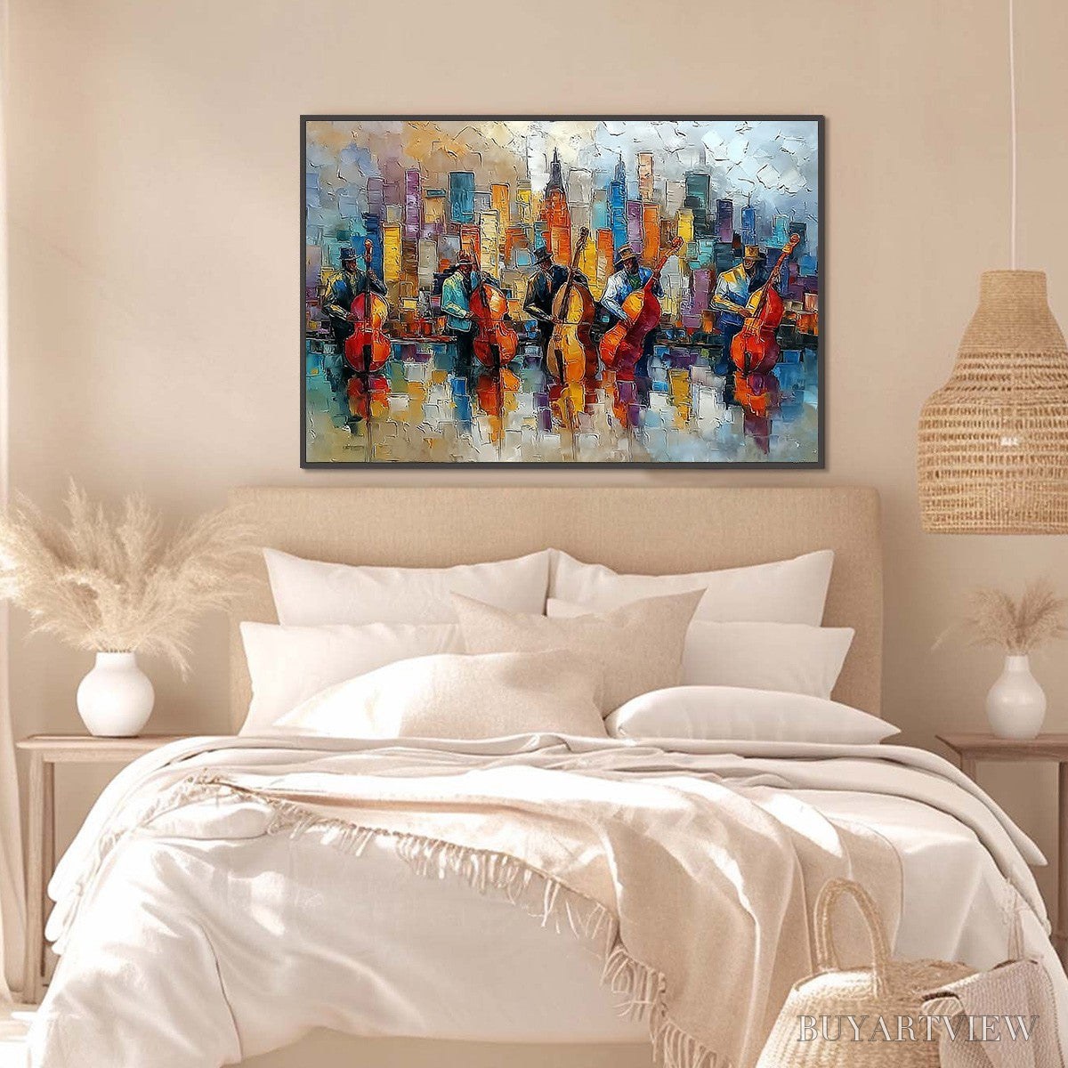 BUYARTVIEW Urban Serenade – Textured Palette Knife Cityscape Jazz Painting - image 4