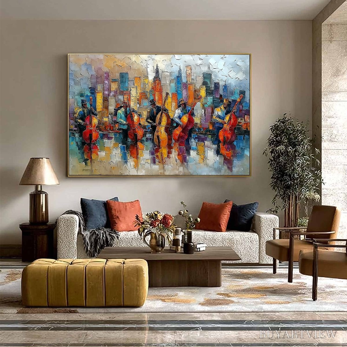 BUYARTVIEW Urban Serenade – Textured Palette Knife Cityscape Jazz Painting - image 6
