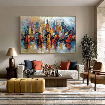 BUYARTVIEW Urban Serenade – Textured Palette Knife Cityscape Jazz Painting - image 6