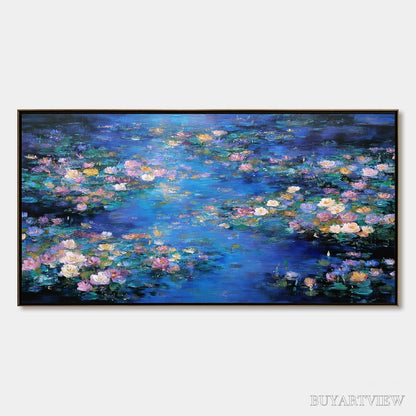 BUYARTVIEW Serene Reflections – Impressionistic Textured Water Lily Pond Oil Painting - image 1