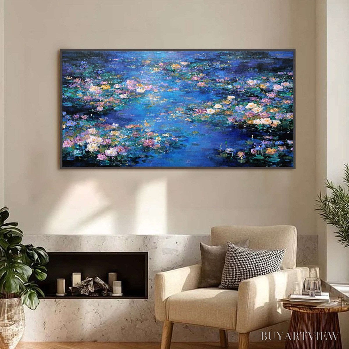 BUYARTVIEW Serene Reflections – Impressionistic Textured Water Lily Pond Oil Painting - image 2