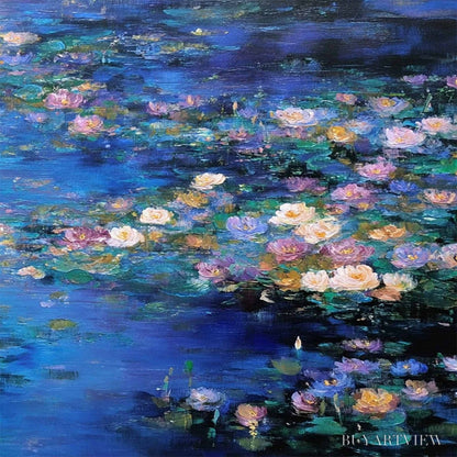 BUYARTVIEW Serene Reflections – Impressionistic Textured Water Lily Pond Oil Painting - image 5