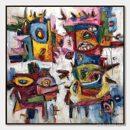 BUYARTVIEW Urban Carnival – Large Colorful Abstract Impasto Painting for Modern Decor - image 1