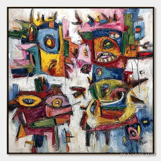 BUYARTVIEW Urban Carnival – Large Colorful Abstract Impasto Painting for Modern Decor - image 1