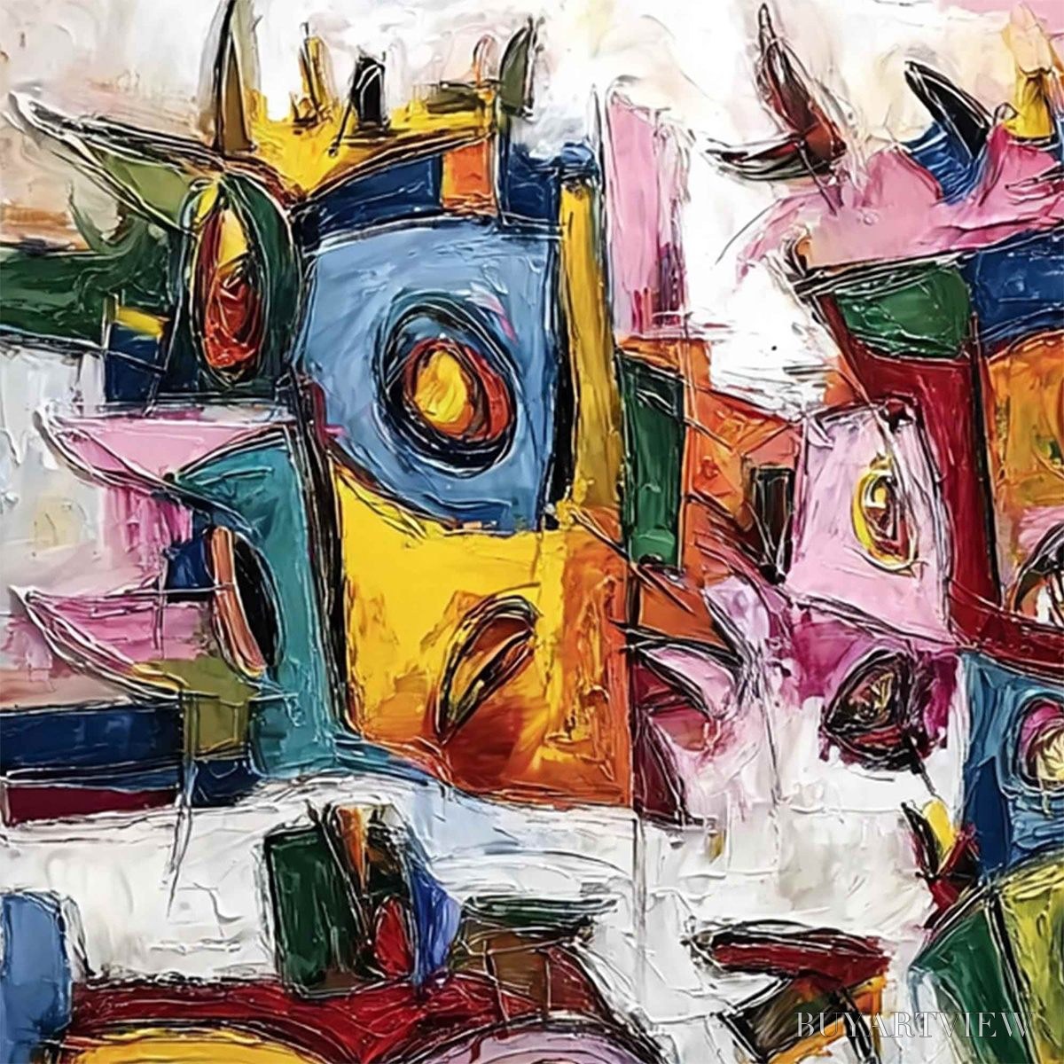 BUYARTVIEW Urban Carnival – Large Colorful Abstract Impasto Painting for Modern Decor - image 3