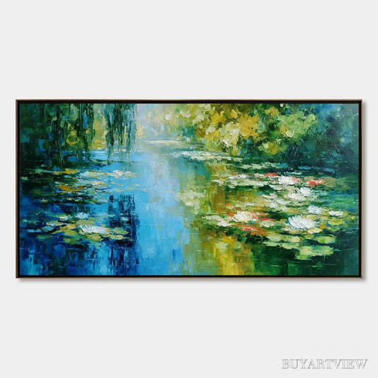 BUYARTVIEW Lily Pond Reverie – Textured Impressionist Water Lilies Oil Painting - image 1