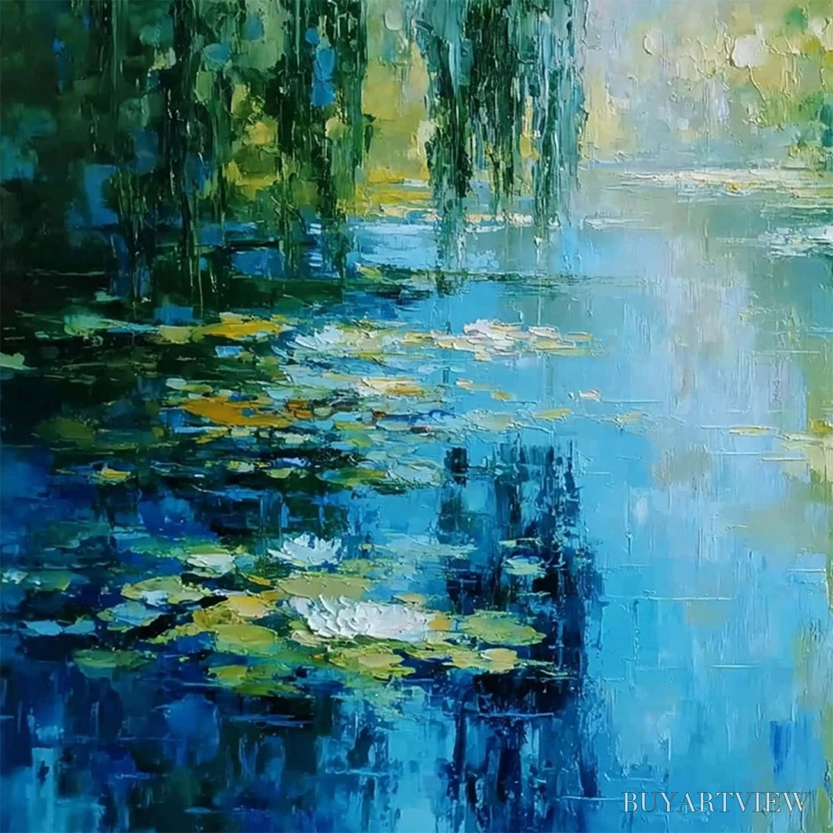BUYARTVIEW Lily Pond Reverie – Textured Impressionist Water Lilies Oil Painting - image 3