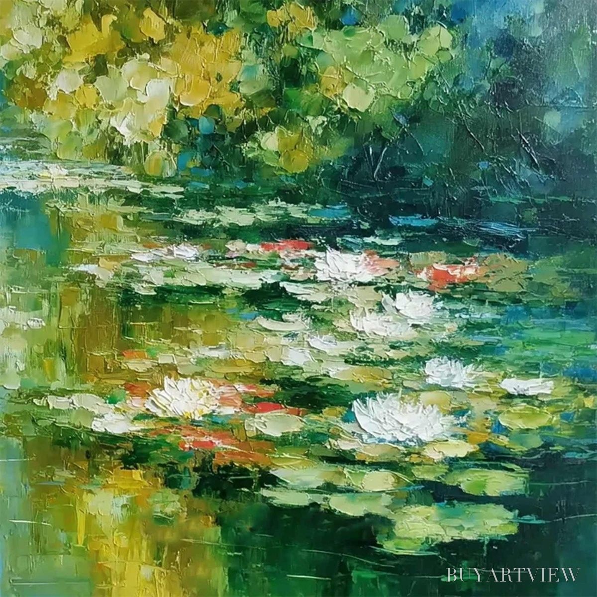 BUYARTVIEW Lily Pond Reverie – Textured Impressionist Water Lilies Oil Painting - image 5