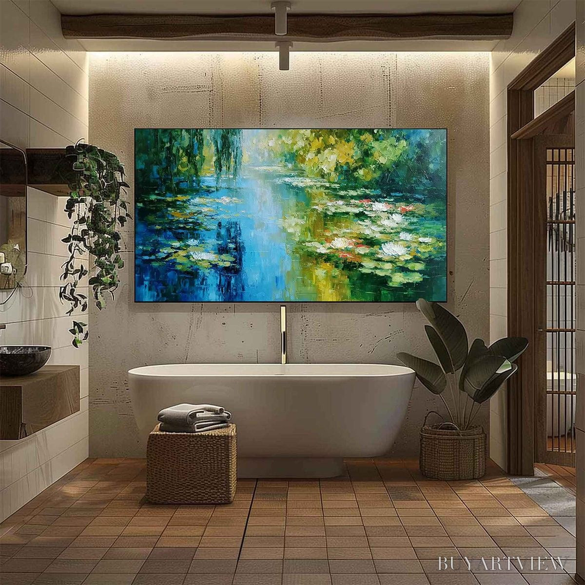 BUYARTVIEW Lily Pond Reverie – Textured Impressionist Water Lilies Oil Painting - image 6