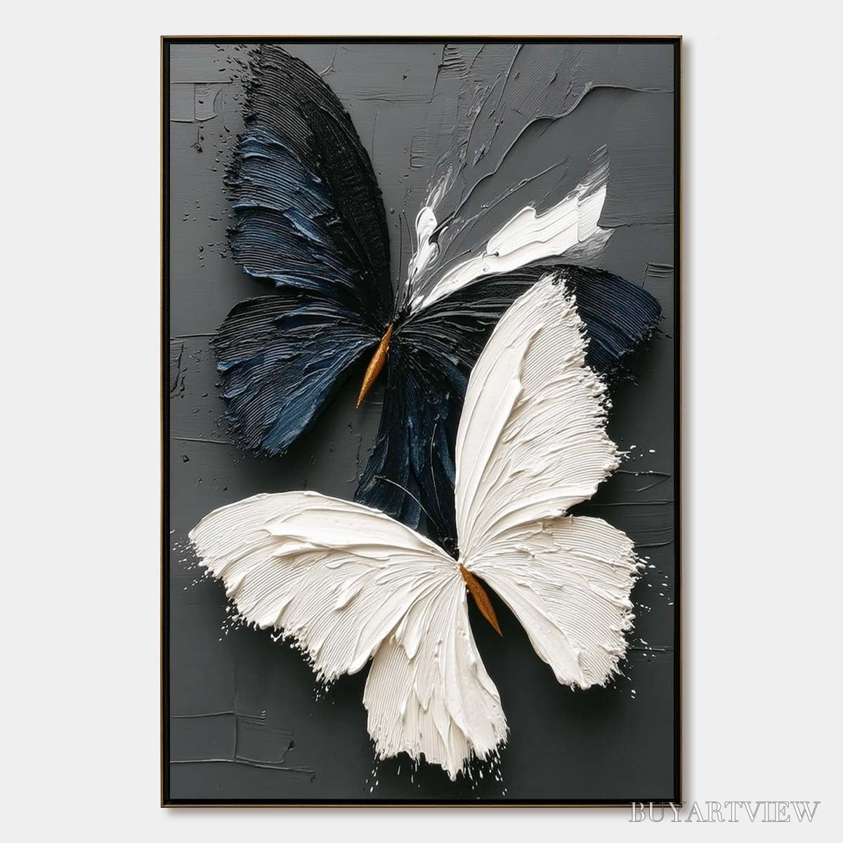 BUYARTVIEW Duality – Textured Impasto Black and White Butterfly Painting - image 1
