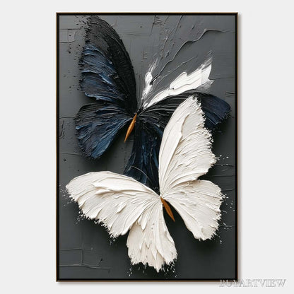 BUYARTVIEW Duality – Textured Impasto Black and White Butterfly Painting - image 1