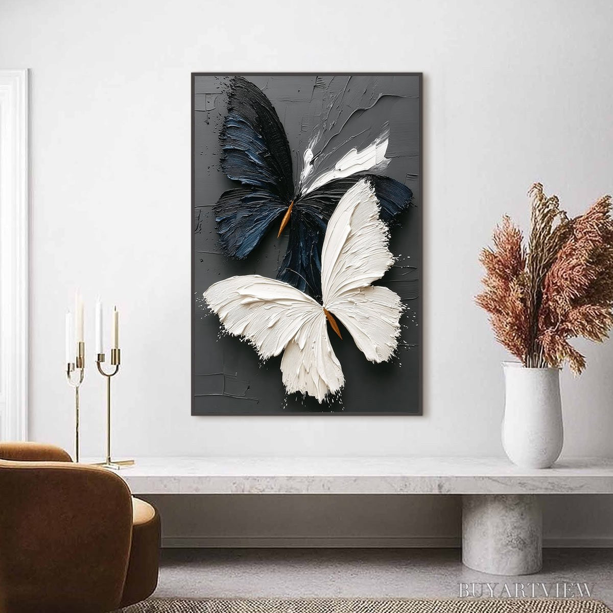 BUYARTVIEW Duality – Textured Impasto Black and White Butterfly Painting - image 2