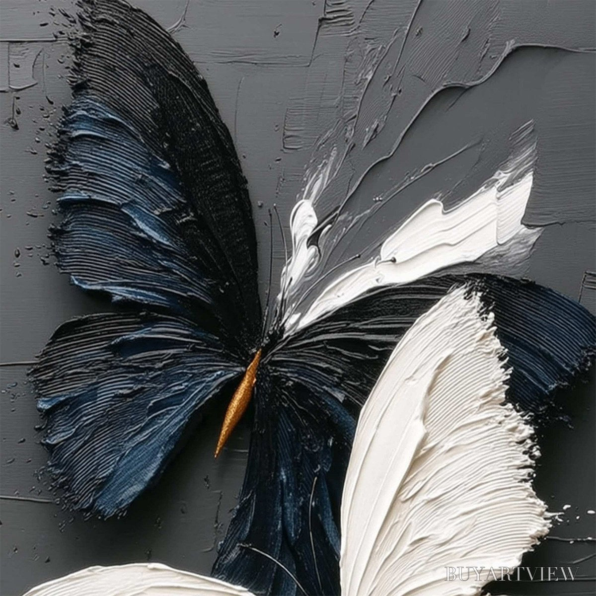 BUYARTVIEW Duality – Textured Impasto Black and White Butterfly Painting - image 3