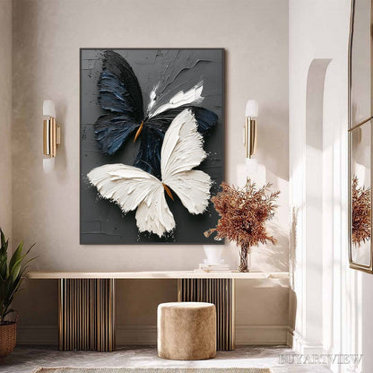 BUYARTVIEW Duality – Textured Impasto Black and White Butterfly Painting - image 4