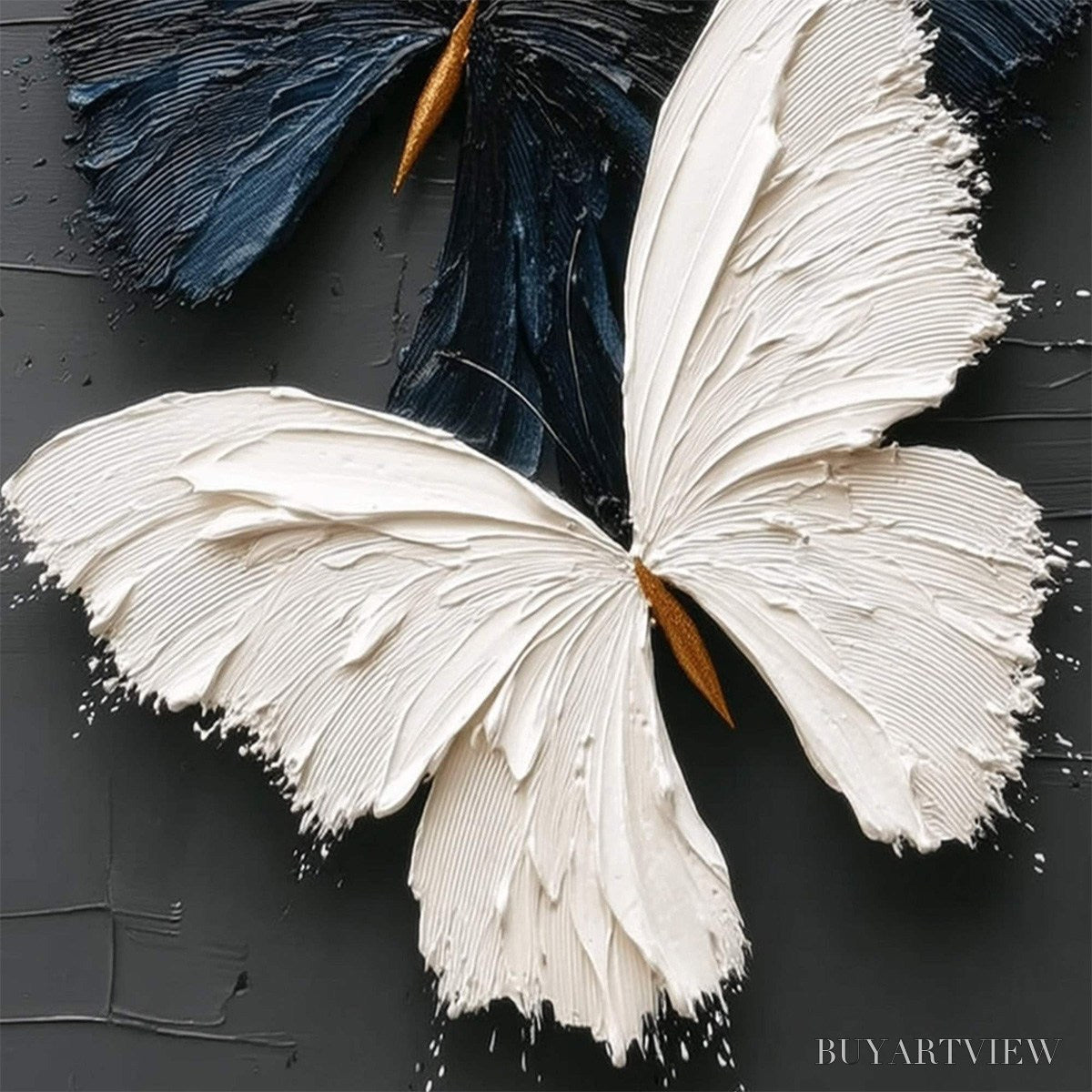BUYARTVIEW Duality – Textured Impasto Black and White Butterfly Painting - image 5