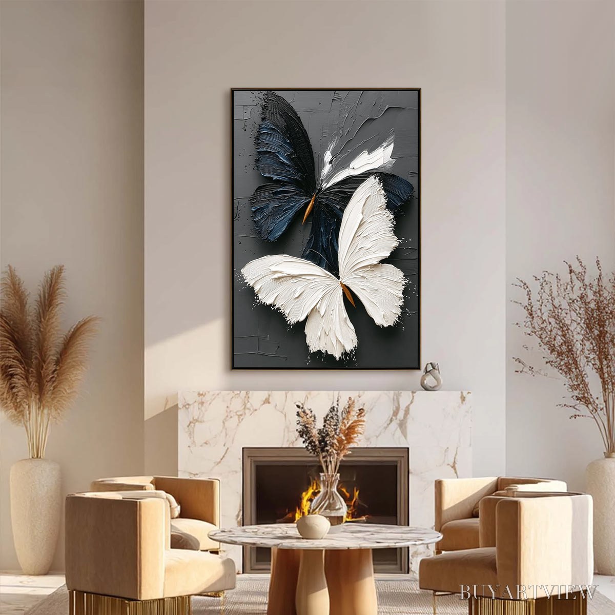 BUYARTVIEW Duality – Textured Impasto Black and White Butterfly Painting - image 6