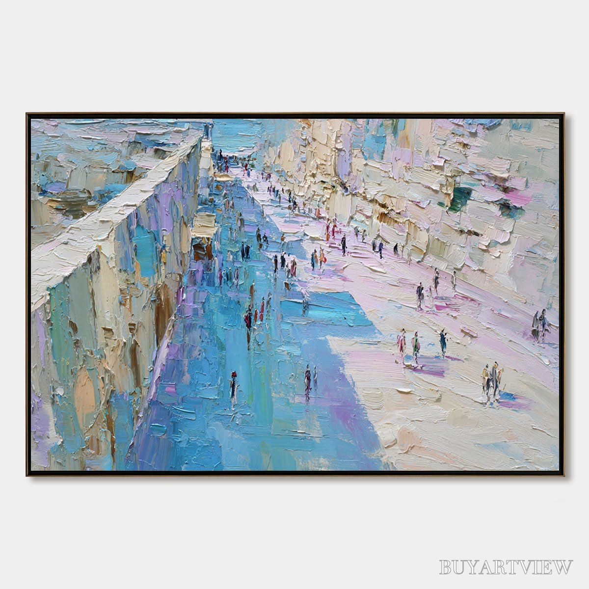 BUYARTVIEW Coastal Promenade – Textured Palette Knife Cityscape Painting of a Seaside Stroll - image 1