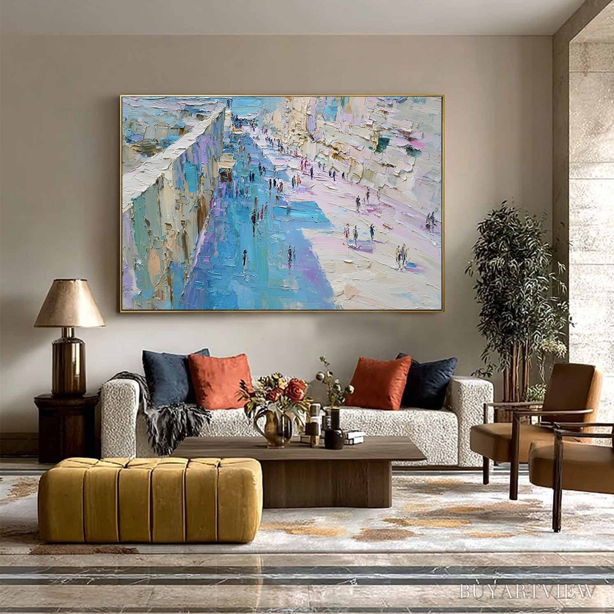BUYARTVIEW Coastal Promenade – Textured Palette Knife Cityscape Painting of a Seaside Stroll - image 4