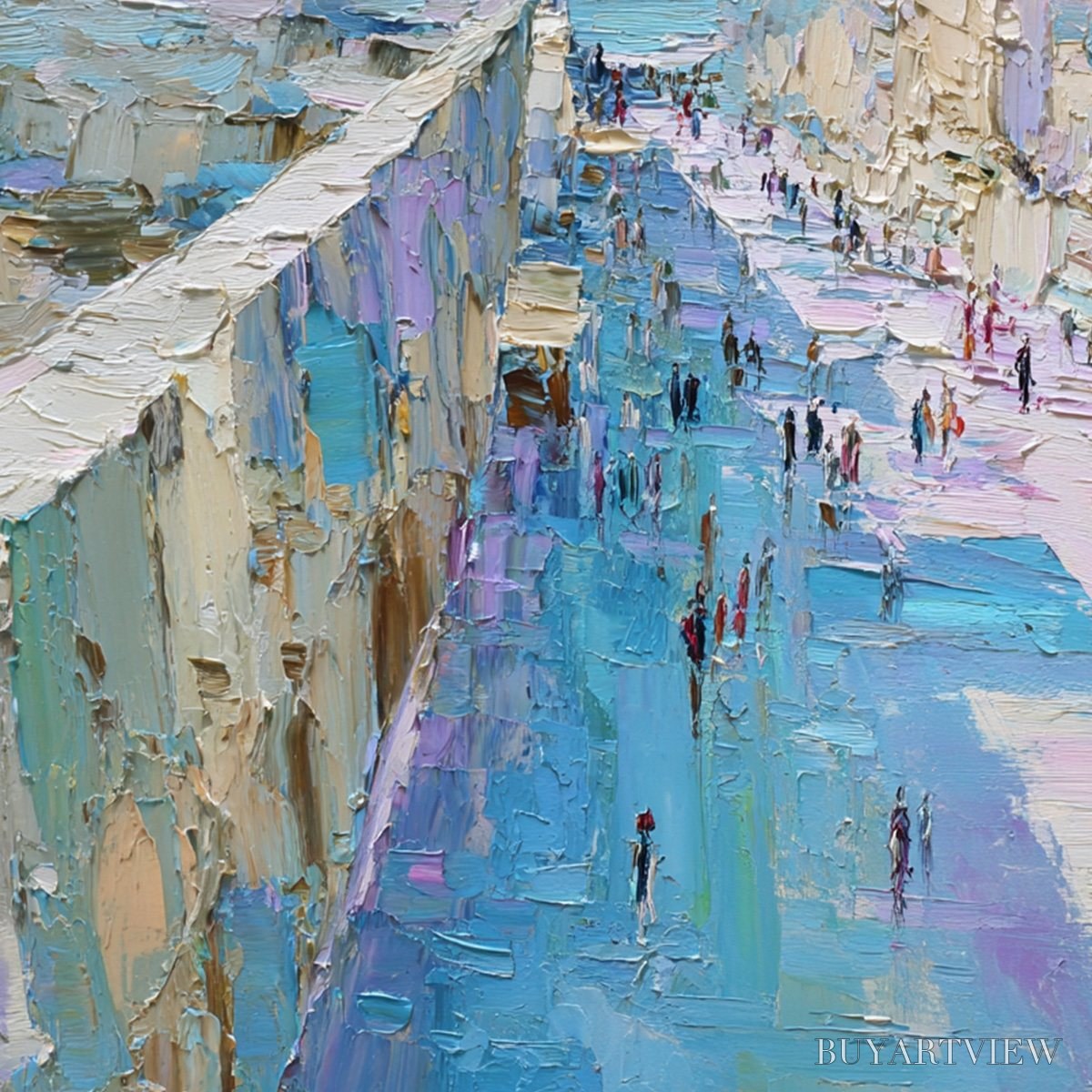 BUYARTVIEW Coastal Promenade – Textured Palette Knife Cityscape Painting of a Seaside Stroll - image 5