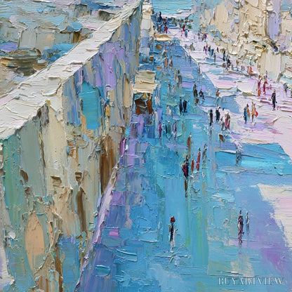 BUYARTVIEW Coastal Promenade – Textured Palette Knife Cityscape Painting of a Seaside Stroll - image 5