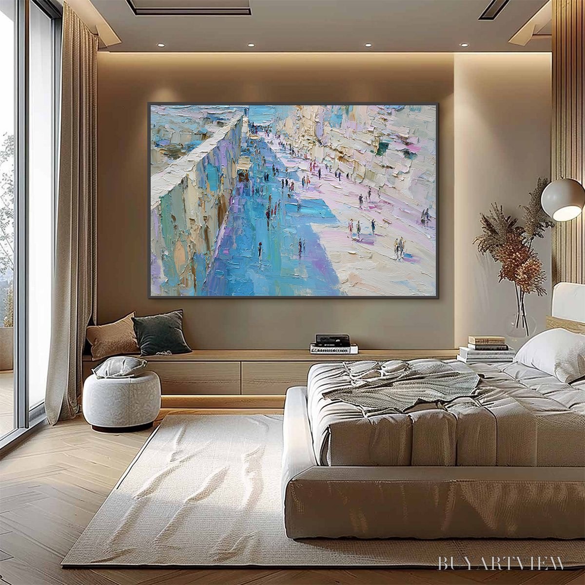 BUYARTVIEW Coastal Promenade – Textured Palette Knife Cityscape Painting of a Seaside Stroll - image 6