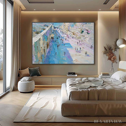 BUYARTVIEW Coastal Promenade – Textured Palette Knife Cityscape Painting of a Seaside Stroll - image 6