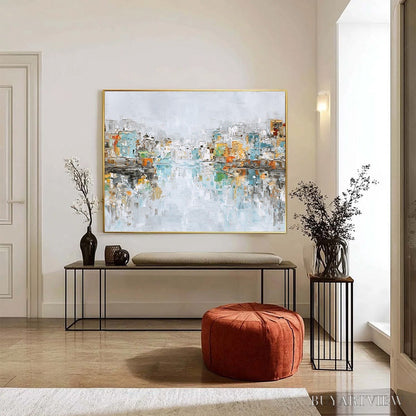 BUYARTVIEW Waterfront Vibrancy – Textured Abstract Cityscape Oil Painting on Canvas - image 6