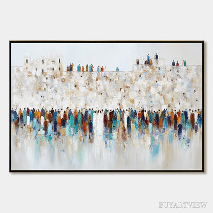 BUYARTVIEW Gathering – Textured Abstract Figurative Crowd Painting - image 1