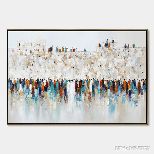 BUYARTVIEW Gathering – Textured Abstract Figurative Crowd Painting - image 1