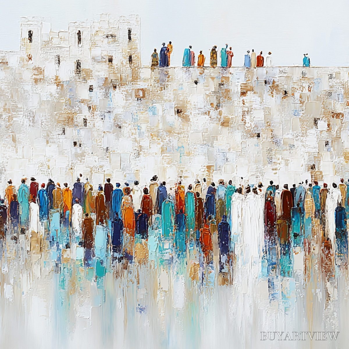 BUYARTVIEW Gathering – Textured Abstract Figurative Crowd Painting - image 5
