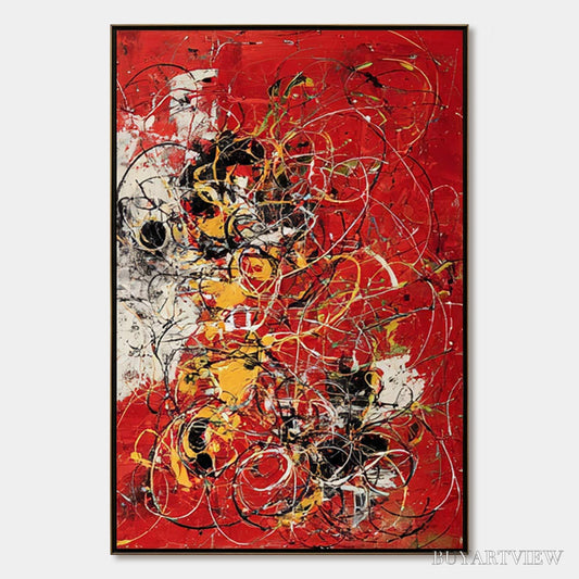BUYARTVIEW Crimson Chaos – Large Vertical Red and Black Abstract Action Painting - image 1