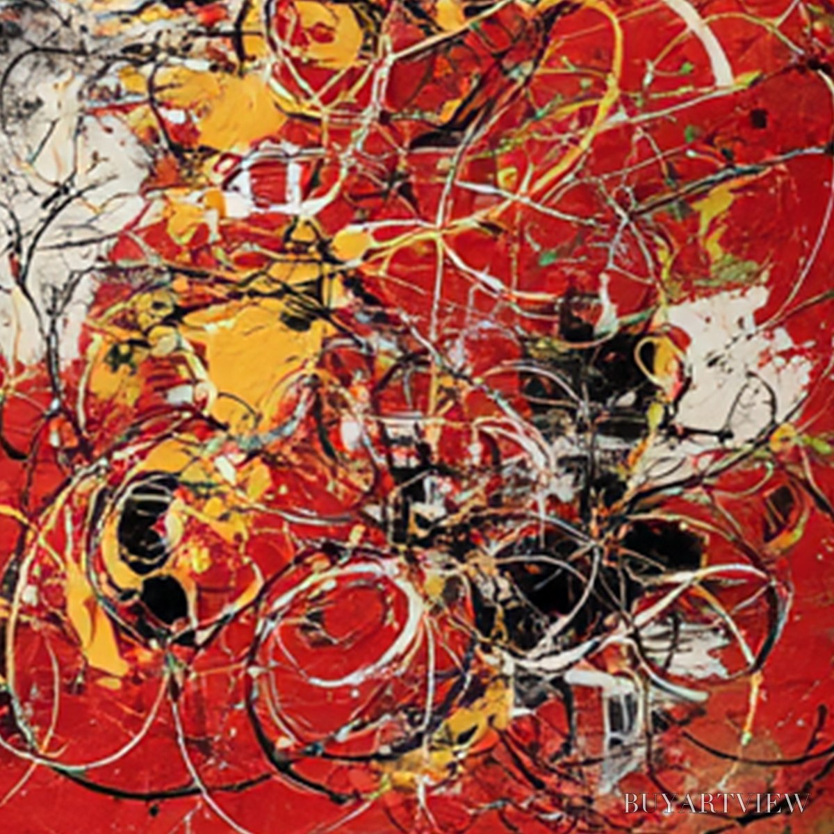 BUYARTVIEW Crimson Chaos – Large Vertical Red and Black Abstract Action Painting - image 3