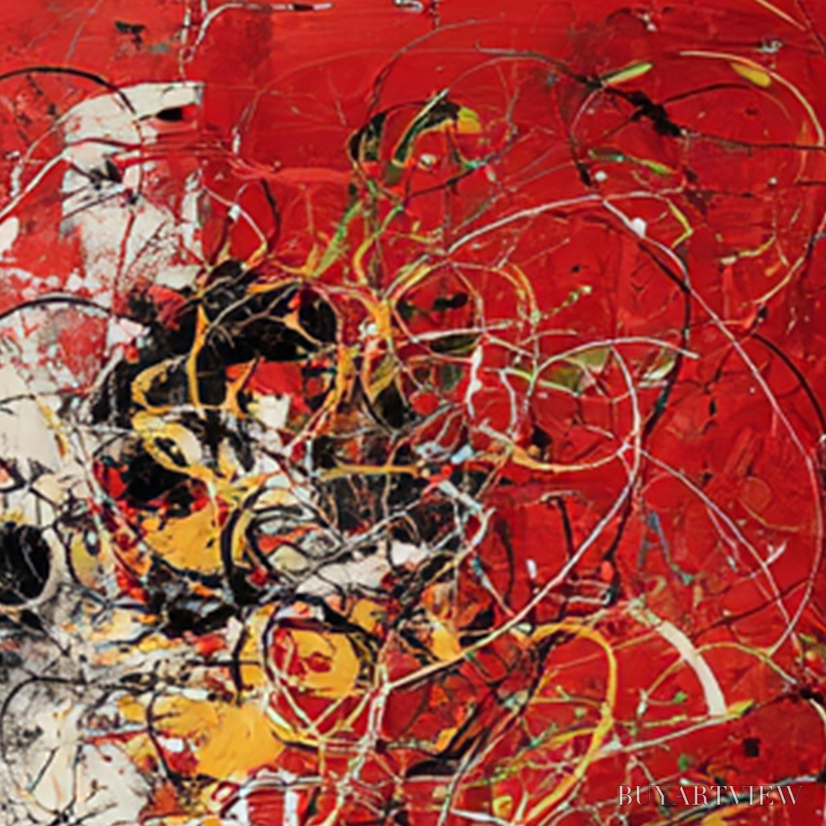 BUYARTVIEW Crimson Chaos – Large Vertical Red and Black Abstract Action Painting - image 5