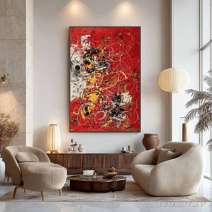 BUYARTVIEW Crimson Chaos – Large Vertical Red and Black Abstract Action Painting - image 6