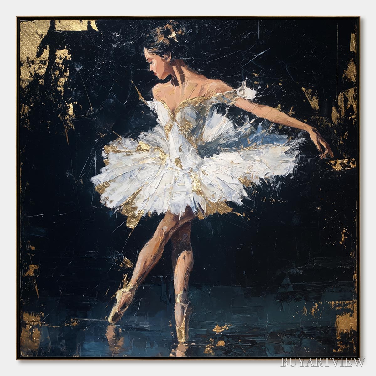 BUYARTVIEW Golden Reverie – Textured Gold Leaf Ballerina Portrait Painting - image 1