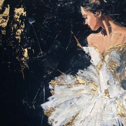 BUYARTVIEW Golden Reverie – Textured Gold Leaf Ballerina Portrait Painting - image 3