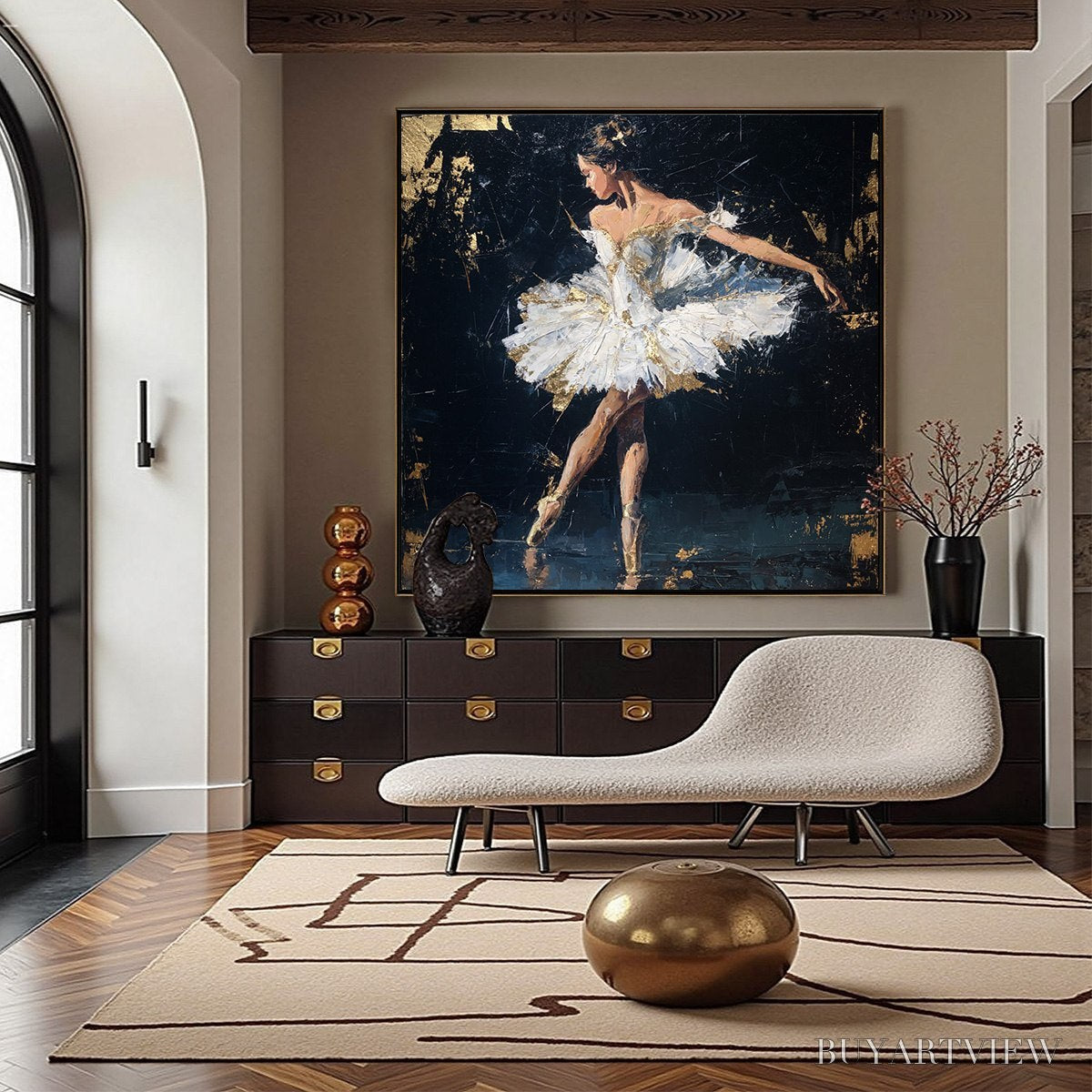 BUYARTVIEW Golden Reverie – Textured Gold Leaf Ballerina Portrait Painting - image 4