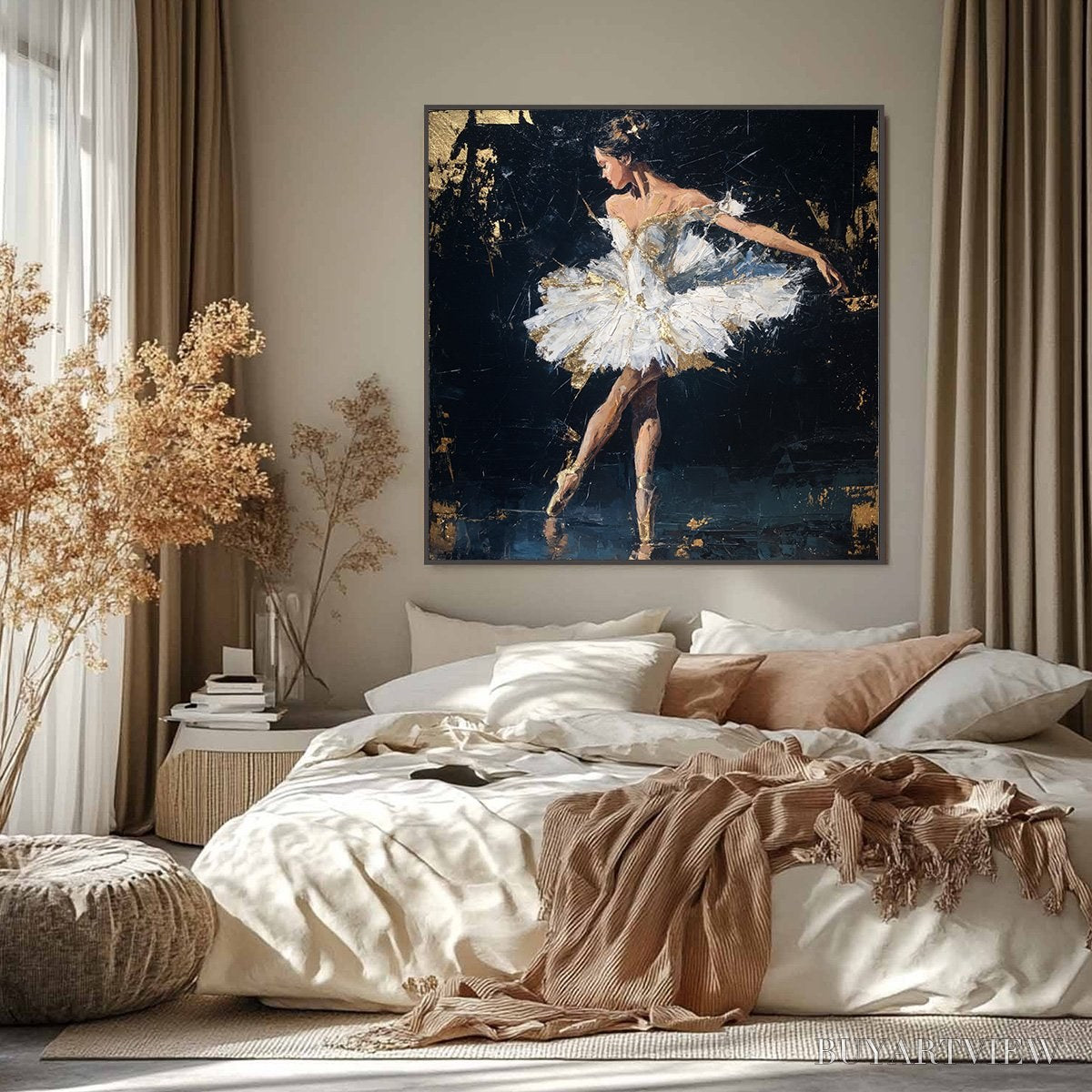 BUYARTVIEW Golden Reverie – Textured Gold Leaf Ballerina Portrait Painting - image 6