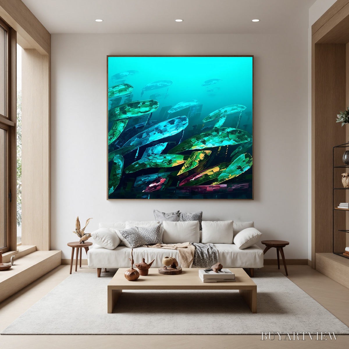 BUYARTVIEW Aquatic Dream – Textured Abstract Teal and Green Oil Painting - image 2