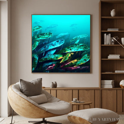 BUYARTVIEW Aquatic Dream – Textured Abstract Teal and Green Oil Painting - image 3