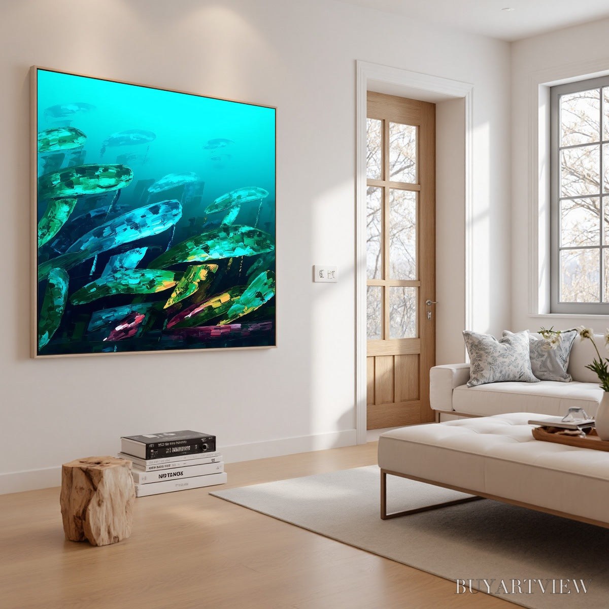 BUYARTVIEW Aquatic Dream – Textured Abstract Teal and Green Oil Painting - image 5