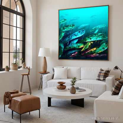 BUYARTVIEW Aquatic Dream – Textured Abstract Teal and Green Oil Painting - image 6