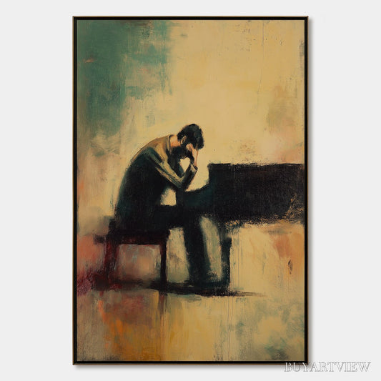 BUYARTVIEW Solitude Sonata – Expressive Figurative Piano Oil Painting - image 1