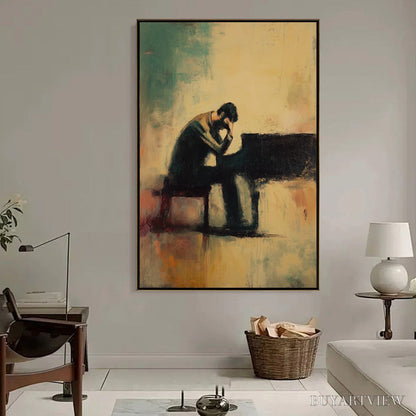 BUYARTVIEW Solitude Sonata – Expressive Figurative Piano Oil Painting - image 2