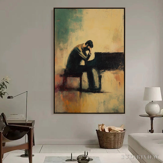 BUYARTVIEW Solitude Sonata – Expressive Figurative Piano Oil Painting - image 2