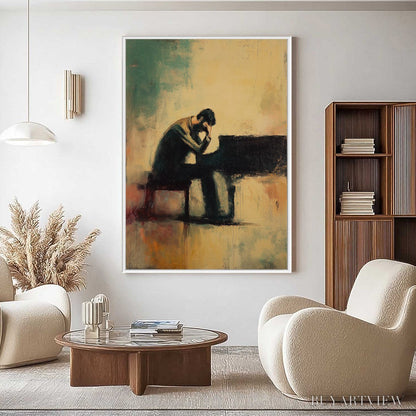 BUYARTVIEW Solitude Sonata – Expressive Figurative Piano Oil Painting - image 4