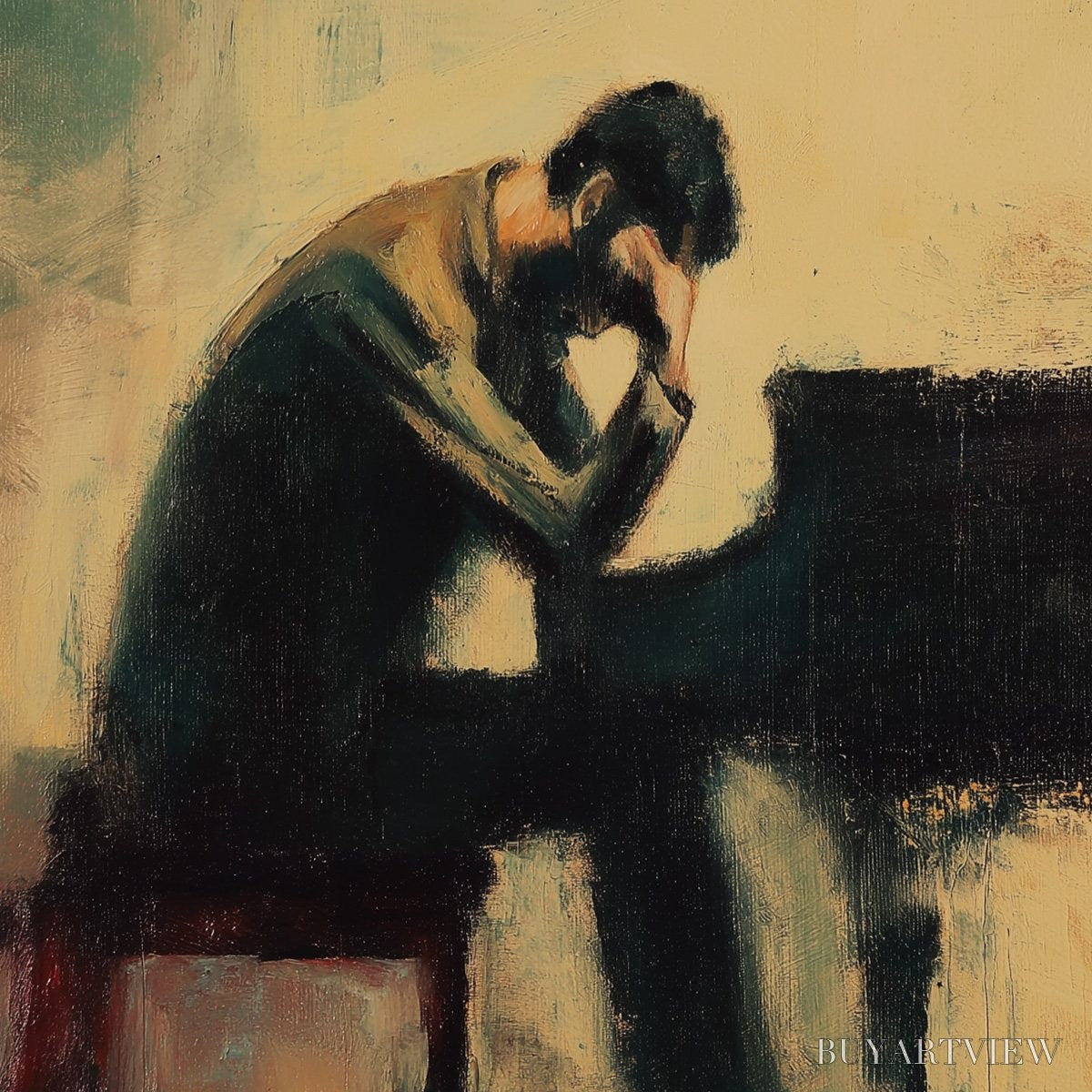 BUYARTVIEW Solitude Sonata – Expressive Figurative Piano Oil Painting - image 6