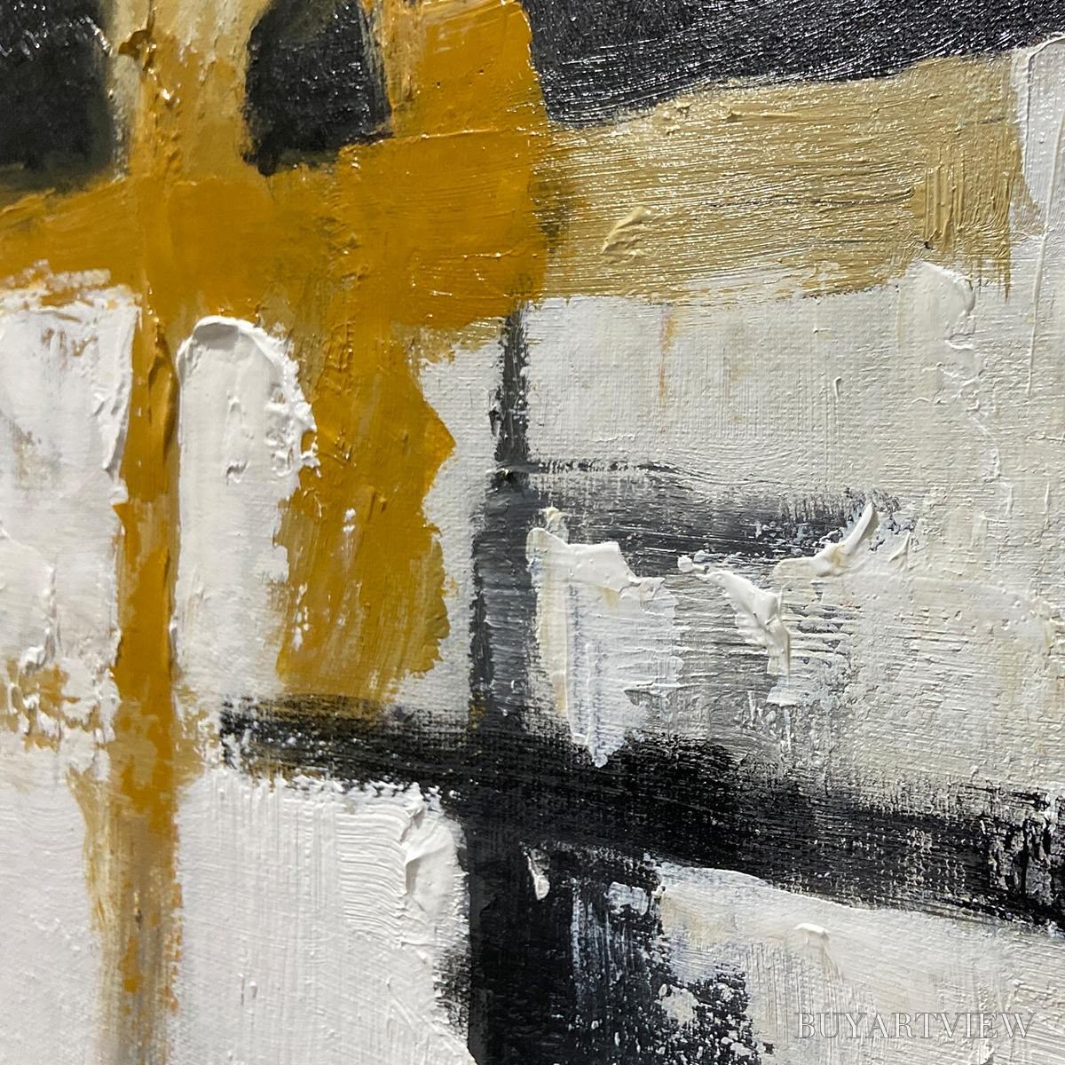 BUYARTVIEW Alchemy Grid – Textured Abstract Painting in Black, White & Gold - image 3